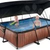 EXIT TOYS EXIT Wood Pool 220x150x65cm Mit Filterpumpe Und Sonnensegel - Braun -Garten Spielzeug Laden 30232110 g exittoys bazen