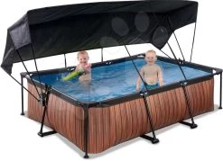 EXIT TOYS EXIT Wood Pool 220x150x65cm Mit Filterpumpe Und Sonnensegel - Braun