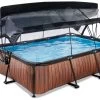EXIT TOYS EXIT Wood Pool 220x150x65cm Mit Filterpumpe Und Abdeckung Und Sonnensegel - Braun -Garten Spielzeug Laden 30242110 b exittoys bazen