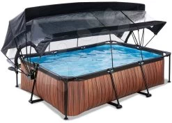 EXIT TOYS EXIT Wood Pool 220x150x65cm Mit Filterpumpe Und Abdeckung Und Sonnensegel - Braun