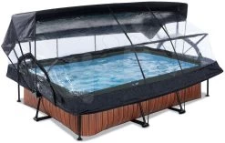 EXIT TOYS EXIT Wood Pool 300x200x65cm Mit Filterpumpe Und Abdeckung Und Sonnensegel - Braun