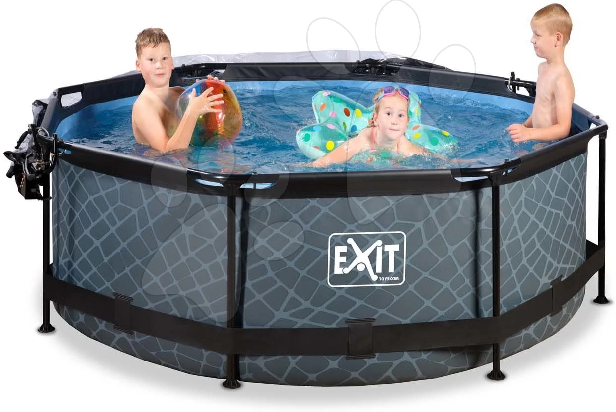 EXIT TOYS EXIT Stone Pool ø244x76cm Mit Filterpumpe Und Abdeckung - Grau 8 EXIT TOYS EXIT Stone Pool ø244x76cm Mit Filterpumpe Und Abdeckung - Grau – Bild 6