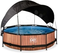 EXIT TOYS EXIT Wood Pool ø300x76cm Mit Filterpump Und Sonnensegel - Braun