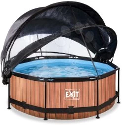 EXIT TOYS EXIT Wood Pool ø244x76cm Mit Filterpumpe Und Abdeckung Und Sonnensegel - Braun -Garten Spielzeug Laden 30360810 b exittoys bazen