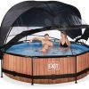 EXIT TOYS EXIT Wood Pool ø300x76cm Mit Filterpumpe Und Abdeckung Und Sonnensegel - Braun -Garten Spielzeug Laden 30361010 g exittoys bazen