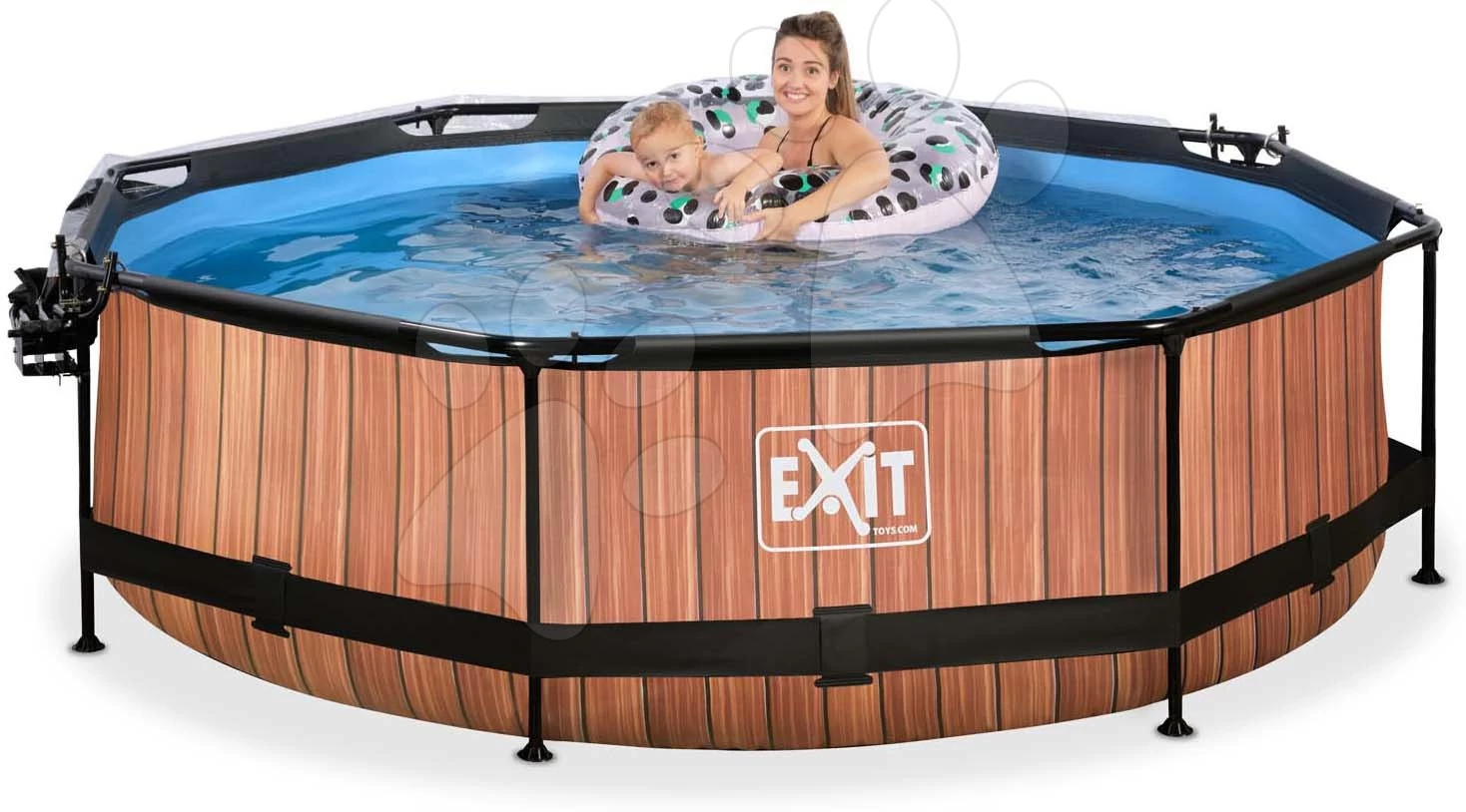 EXIT TOYS EXIT Wood Pool ø300x76cm Mit Filterpumpe Und Abdeckung Und Sonnensegel - Braun 4 EXIT TOYS EXIT Wood Pool ø300x76cm Mit Filterpumpe Und Abdeckung Und Sonnensegel - Braun – Bild 2