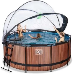 EXIT TOYS EXIT Wood Pool ø360x122cm Mit Sandfilterpumpe Und Abdeckung - Braun