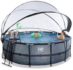 EXIT TOYS EXIT Stone Pool ø427x122cm Mit Sandfilterpumpe Und Abdeckung - Grau