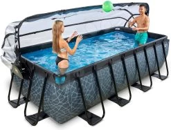 EXIT TOYS EXIT Stone Pool 400x200x100cm Mit Sandfilterpumpe Und Abdeckung Und Wärmepumpe - Grau