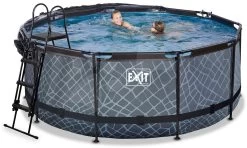 EXIT TOYS EXIT Stone Pool ø360x122cm Mit Sandfilterpumpe Und Abdeckung Und Wärmepumpe - Grau -Garten Spielzeug Laden 30671200 g exittoys bazen