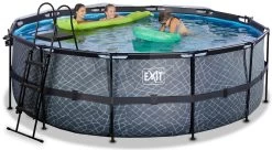 EXIT TOYS EXIT Stone Pool ø427x122cm Mit Sandfilterpumpe Und Abdeckung Und Wärmepumpe - Grau -Garten Spielzeug Laden 30671400 g exittoys bazen