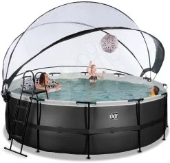 EXIT TOYS EXIT Black Leather Pool ø427x122cm Mit Sandfilterpumpe Und Abdeckung Und Wärmepumpe - Schwarz