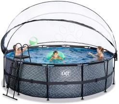 EXIT TOYS EXIT Stone Pool ø450x122cm Mit Sandfilterpumpe Und Abdeckung Und Wärmepumpe - Grau