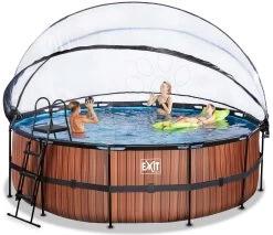 EXIT TOYS EXIT Wood Pool ø450x122cm Mit Sandfilterpumpe Und Abdeckung Und Wärmepumpe - Braun