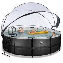 EXIT TOYS EXIT Black Leather Pool ø450x122cm Mit Sandfilterpumpe Und Abdeckung Und Wärmepumpe - Schwarz