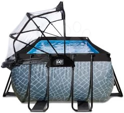 EXIT TOYS EXIT Stone Pool 400x200x122cm Mit Sandfilterpumpe Und Abdeckung Und Wärmepumpe - Grau -Garten Spielzeug Laden 30674200 e exittoys bazen