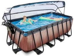 EXIT TOYS EXIT Wood Pool 400x200x122cm Mit Sandfilterpumpe Und Abdeckung Und Wärmepumpe - Braun