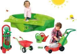 Set Sandkasten Sandy BIG Mit Festdeckel Und Ein Rasenmäher Mit Schubkarren Und Ein Gartenwagen Und Kanne -Garten Spielzeug Laden 56733set 14 big set 2