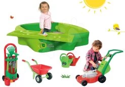 Set Sandkasten Sandy BIG Mit Festdeckel Und Ein Rasenmäher Mit Schubkarren Und Ein Gartenwagen Und Kanne -Garten Spielzeug Laden 56733set 14 big set