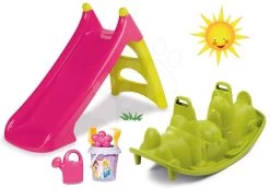 Set Schaukel Hund Smoby Doppelseitig Mit Springbrunnen Und Rutsche Toboggan XS Mit Wasserlänge 90 Cm Mit Eimerset Princess -Garten Spielzeug Laden 830201set 5 smoby set