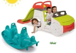 Kletterset Adventure Car Smoby Mit Einer 150 Cm Langen Rutsche Und Doppelseitiger Schaukel-Hund Ab 18 Monaten