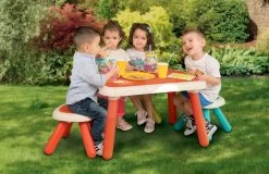 Kindertischset KidTable Rot Smoby Mit Bank, Stuhl Mit UV-Filter Und Teeservice Mit Kuchen -Garten Spielzeug Laden 880403 b smoby stol 3