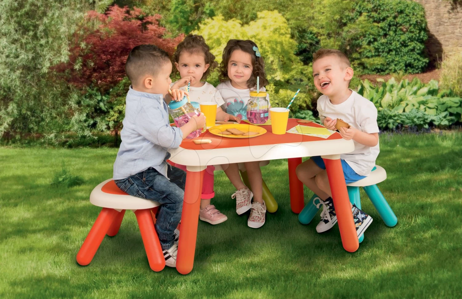 Kindertischset KidTable Grün Smoby Mit Sitzbank Mit UV-Filter Und Schleppwagen 9 Kindertischset KidTable Grün Smoby Mit Sitzbank Mit UV-Filter Und Schleppwagen – Bild 7